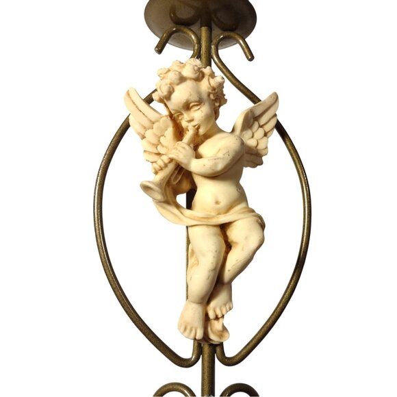 Vintage Angel Cherub Taper Candle Holders Set Of 2 Gold Brass Resin 12" Baroque - Picture 6 of 9